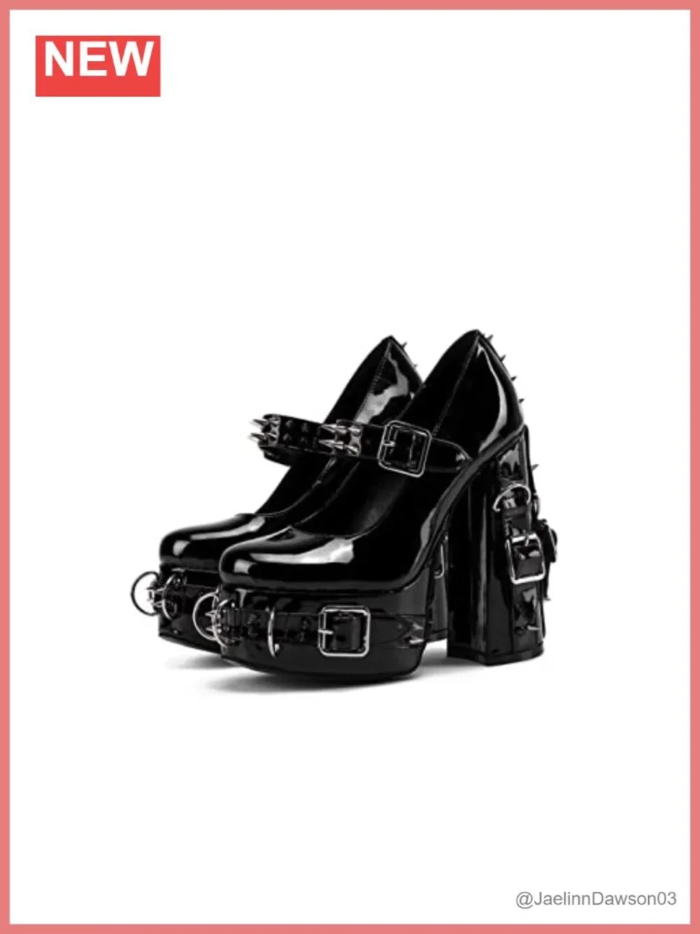 Large Size Gothic Platform Ankle Bootie Block Heels Patent Leather Buckle